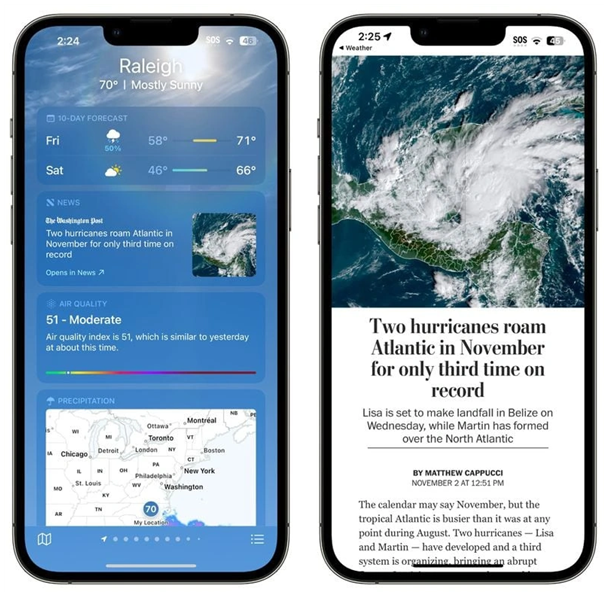 康保苹果14维修分享iPhone 14手机如何看天气时顺带看新闻 