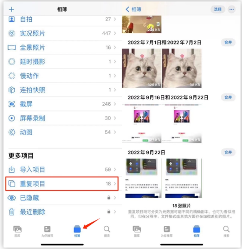 康保苹果手机维修分享iOS 16 中相册重复项目功能使用方法 