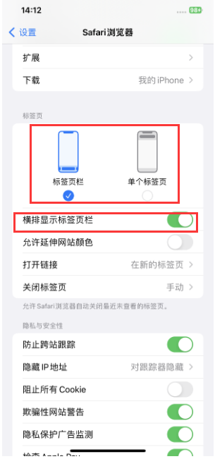 康保苹果手机维修分享Safari浏览器如何切换标签栏位置 